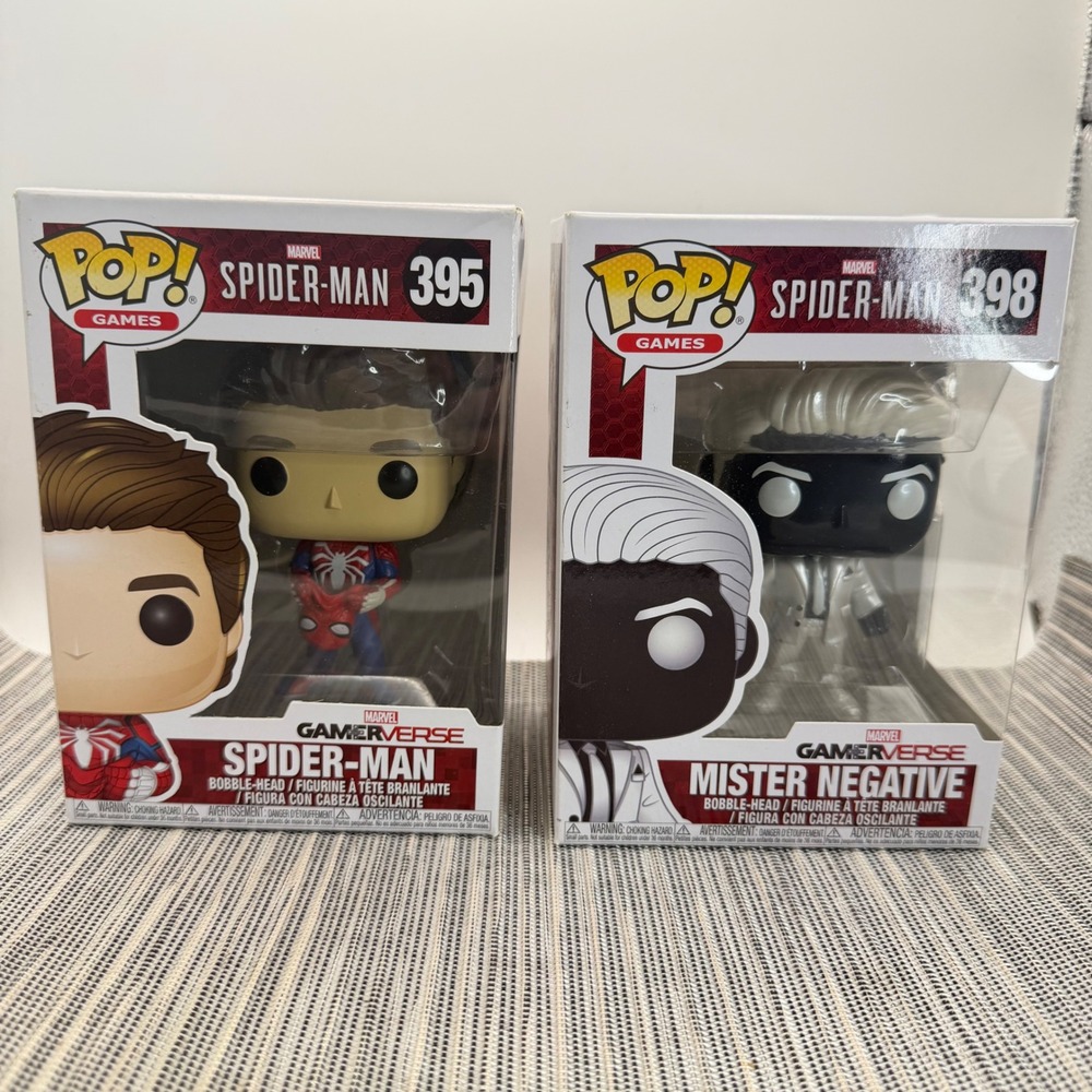 Funko Pop Marvel GamerVerse Spider-Man 395 & Mister Negative 398 Figure Set Lot